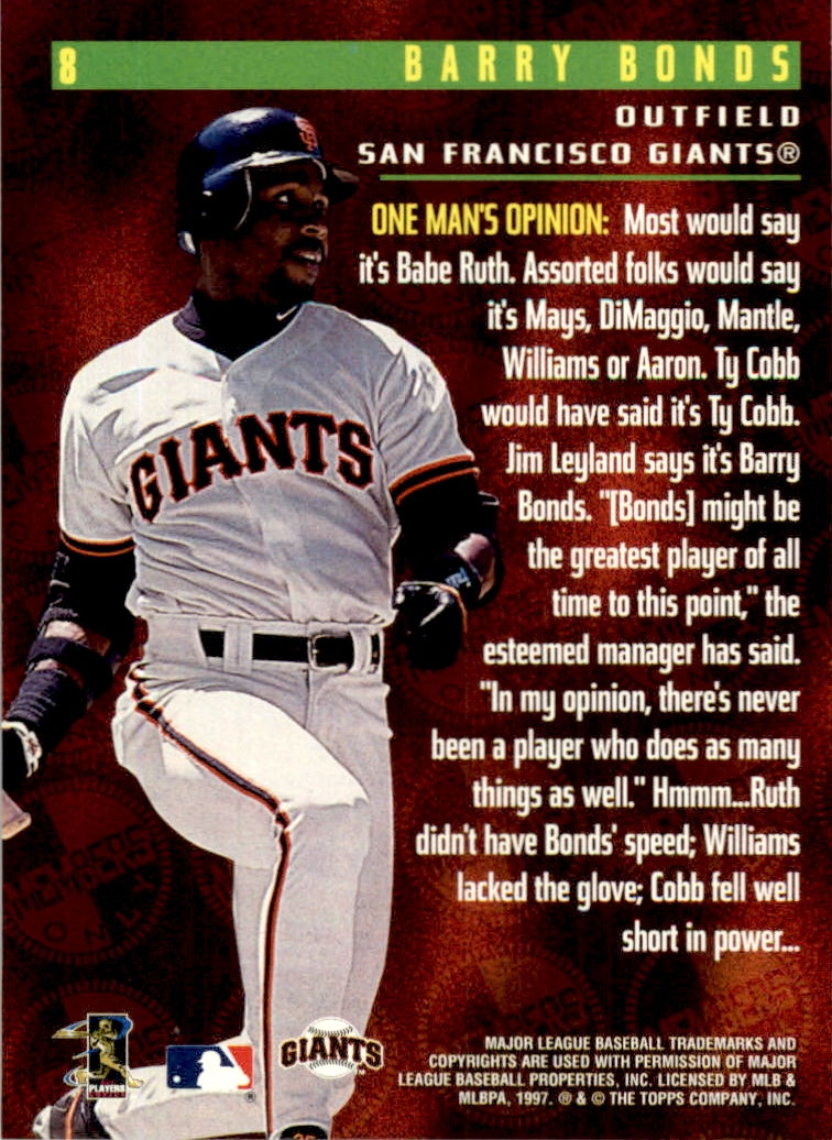 1996-97 Topps Members Only 55 #8 Barry Bonds back image