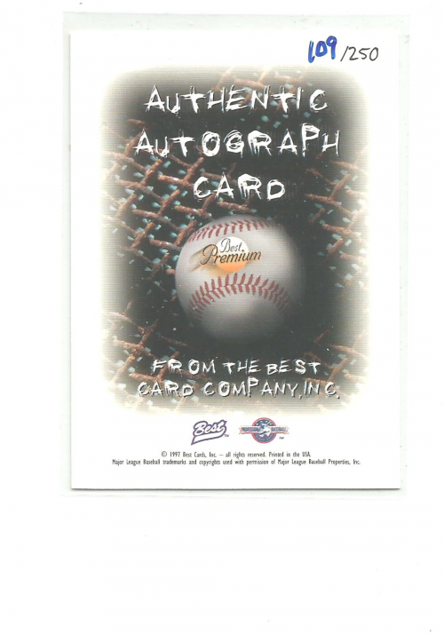 1997 Best Premium Autographs #10 Adam Eaton back image