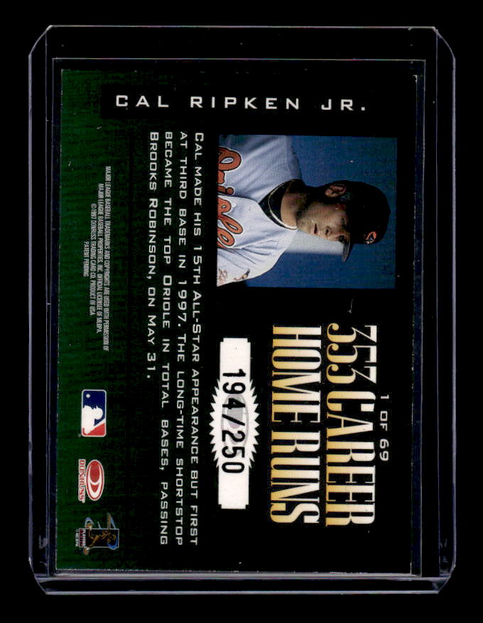 1997 Donruss Limited Fabric of the Game #1 Cal Ripken HF back image