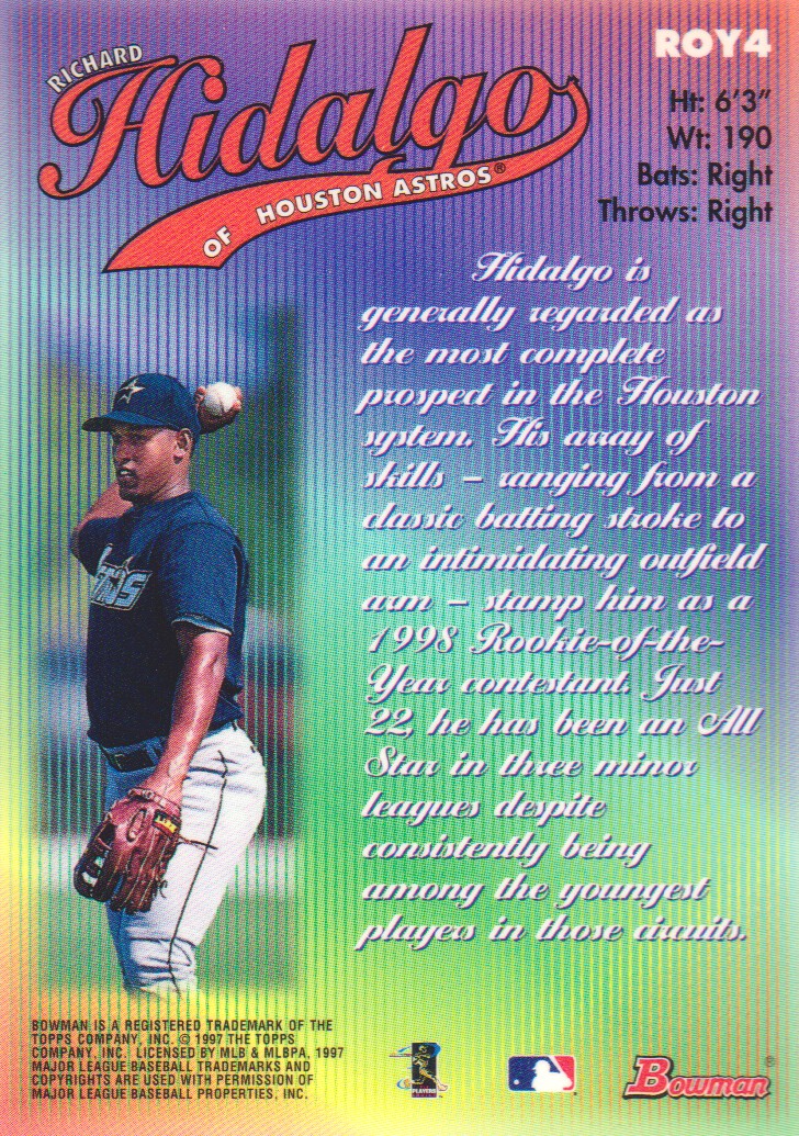 1997 Bowman 1998 ROY Favorites #ROY4 Richard Hidalgo back image
