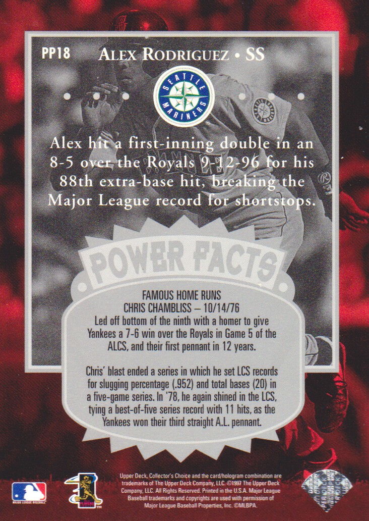 1997 Collector's Choice Premier Power #PP18 Alex Rodriguez back image