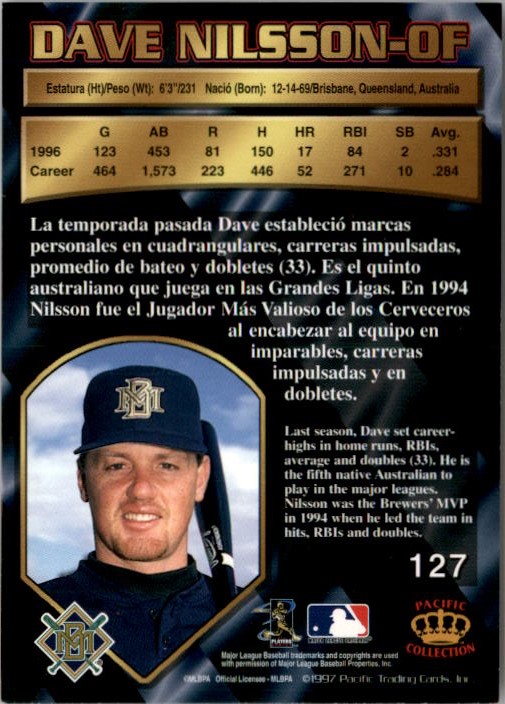 1997 Pacific Silver #127 Dave Nilsson back image