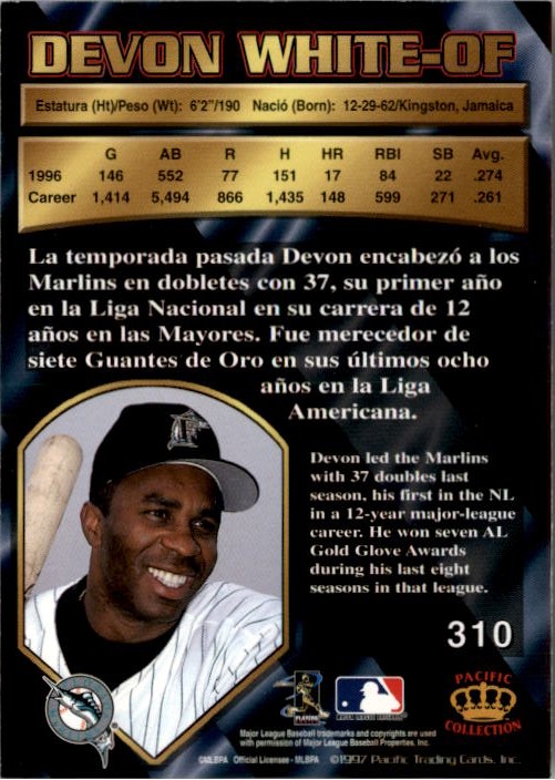 1997 Pacific Silver #310 Devon White back image