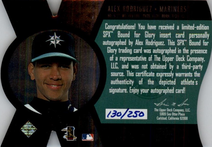 1997 SPx Bound for Glory Supreme Signatures #4 Alex Rodriguez back image