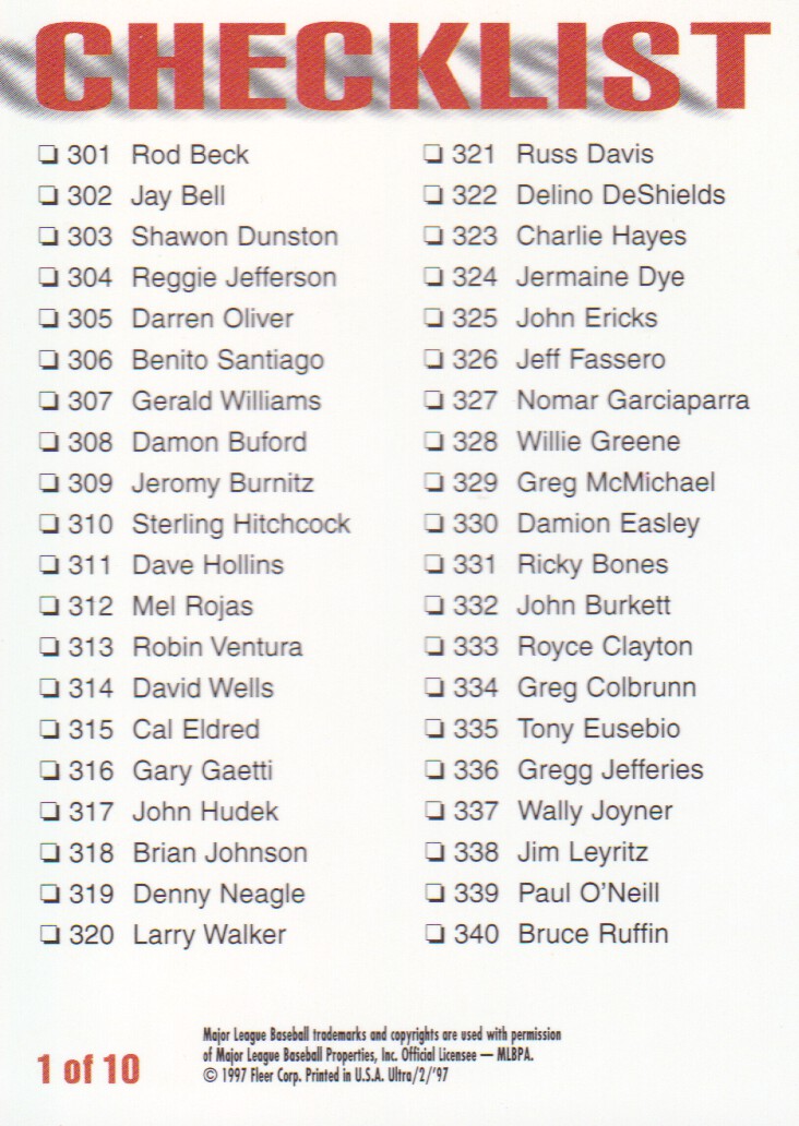1997 Ultra Checklists #B1 Andruw Jones back image