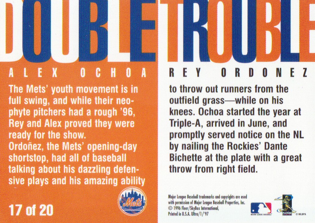 1997 Ultra Double Trouble #17 R.Ordonez/A.Ochoa back image