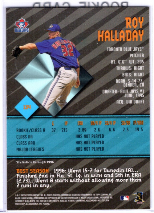 1997 Bowman's Best #134 Roy Halladay RC back image