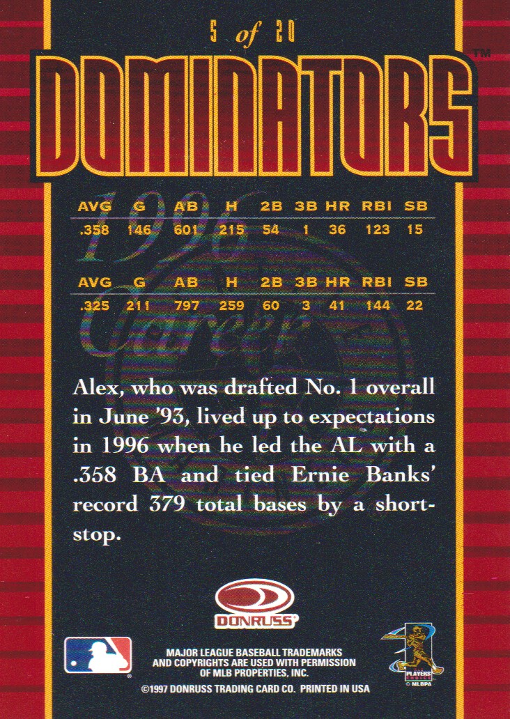 1997 Donruss Dominators #5 Alex Rodriguez back image