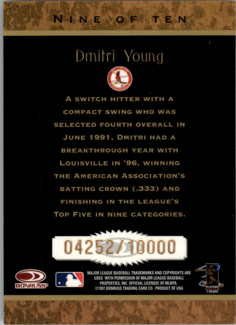 1997 Donruss Rookie Diamond Kings #9 Dmitri Young back image