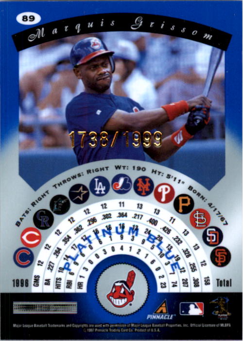 1997 Pinnacle Totally Certified Platinum Blue #89 Marquis Grissom back image