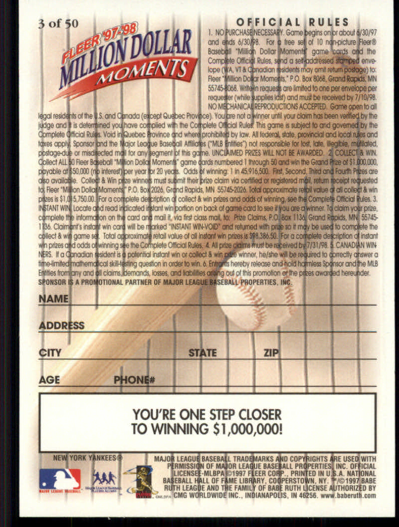 1997 Fleer Baseball "Million Dollar Moments" Insert Cards - Picture 7 of 88