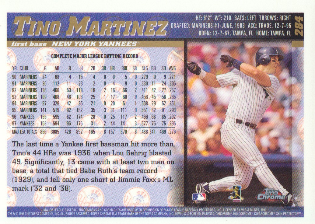 1998 Topps Chrome #284 Tino Martinez back image