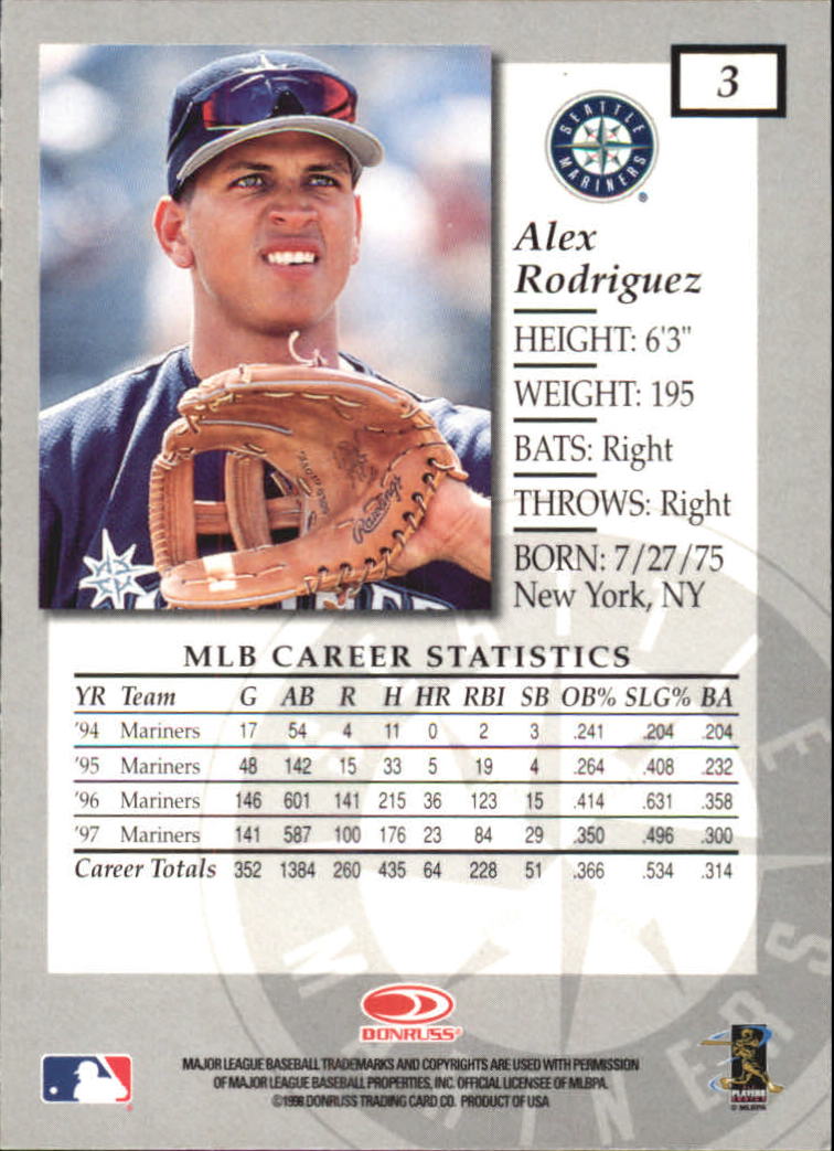 1998 Donruss Elite #3 Alex Rodriguez