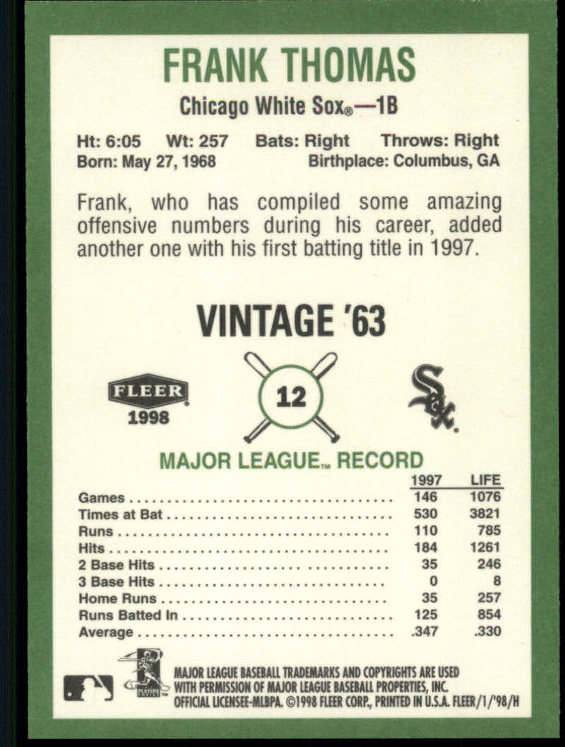 1998 Fleer Tradition Baseball "Vintage '63" Insert Cards - Picture 23 of 161
