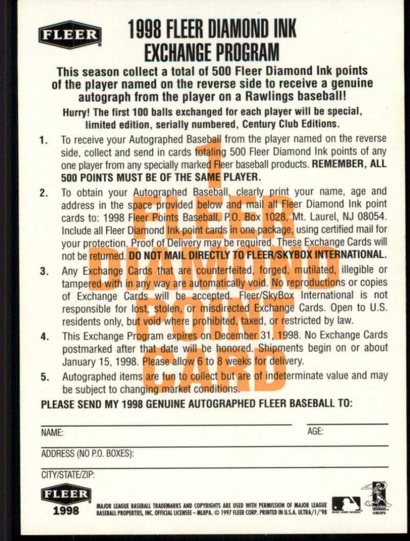 1998 Fleer Tradition Baseball "Diamond Ink Points" Insert Cards - Picture 7 of 11