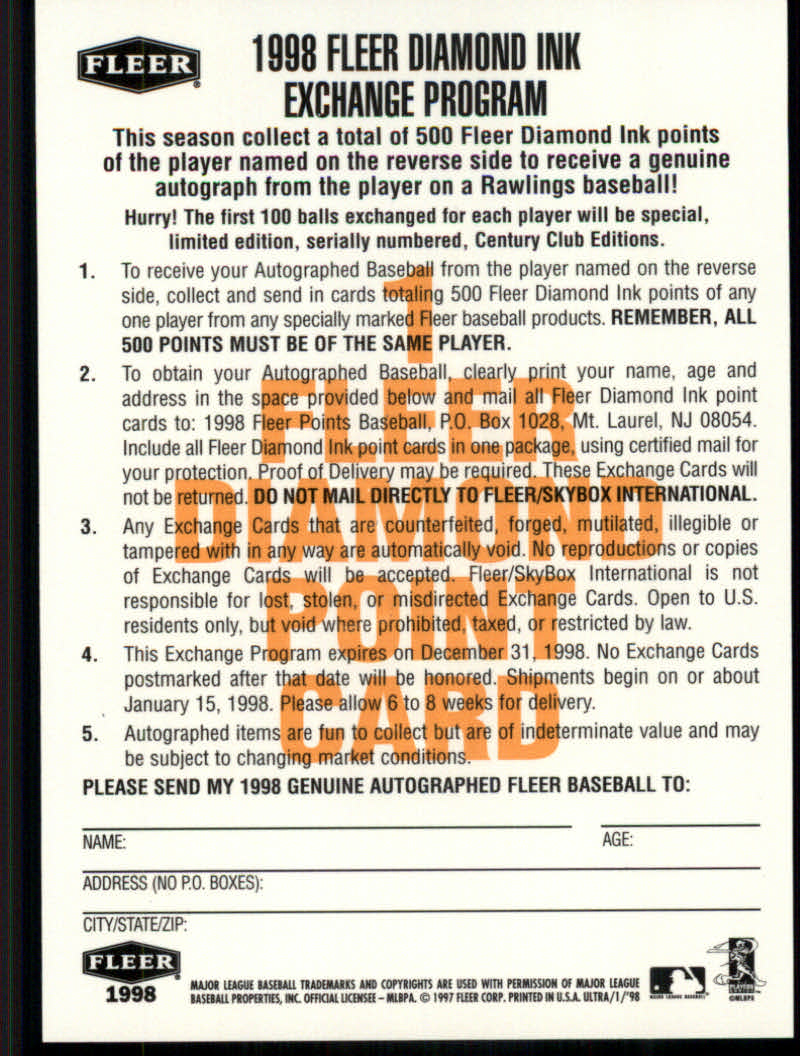 1998 Fleer Tradition Baseball "Diamond Ink Points" Insert Cards - Picture 9 of 11