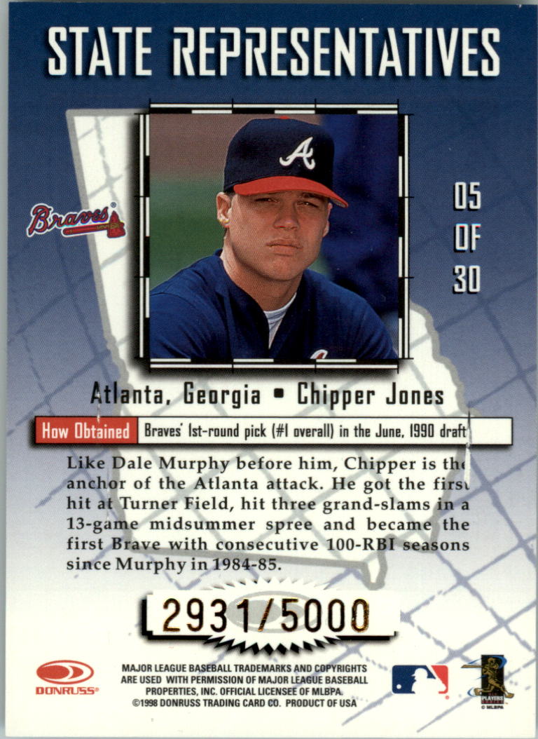 1998 Leaf State Representatives #5 Chipper Jones back image