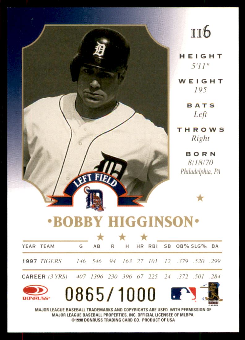 1998 Leaf Fractal Materials #116 Bobby Higginson LY back image