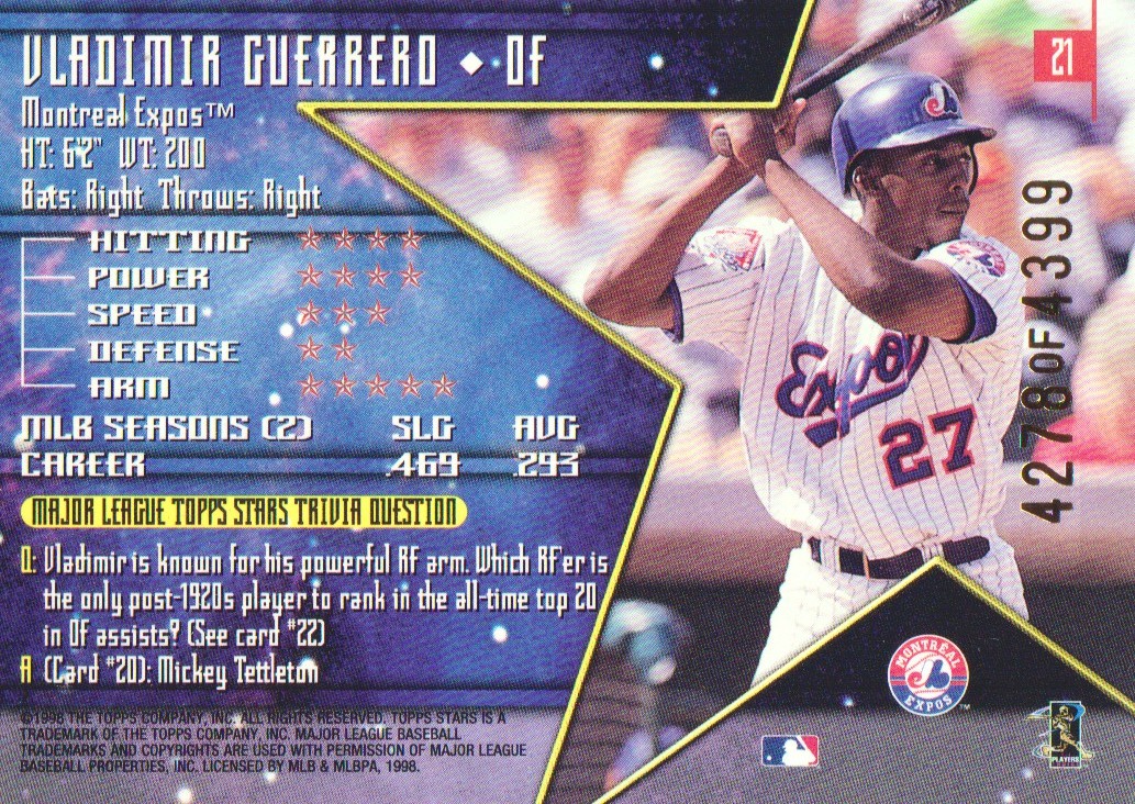1998 Topps Stars Silver #21 Vladimir Guerrero back image