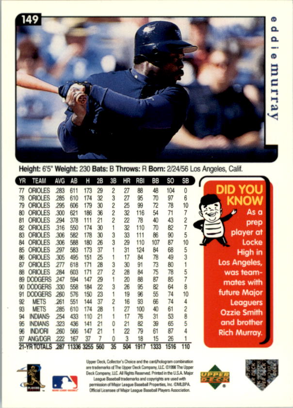 1998 Collector's Choice #149 Eddie Murray back image