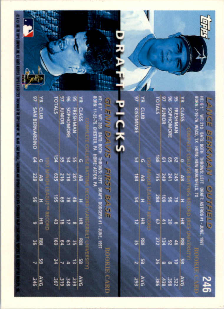 1998 Topps Inaugural Devil Rays #246 L.Berkman/G.Davis back image