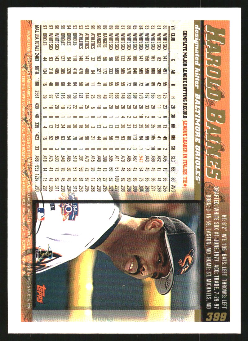 1998 Topps Minted in Cooperstown #399 Harold Baines back image