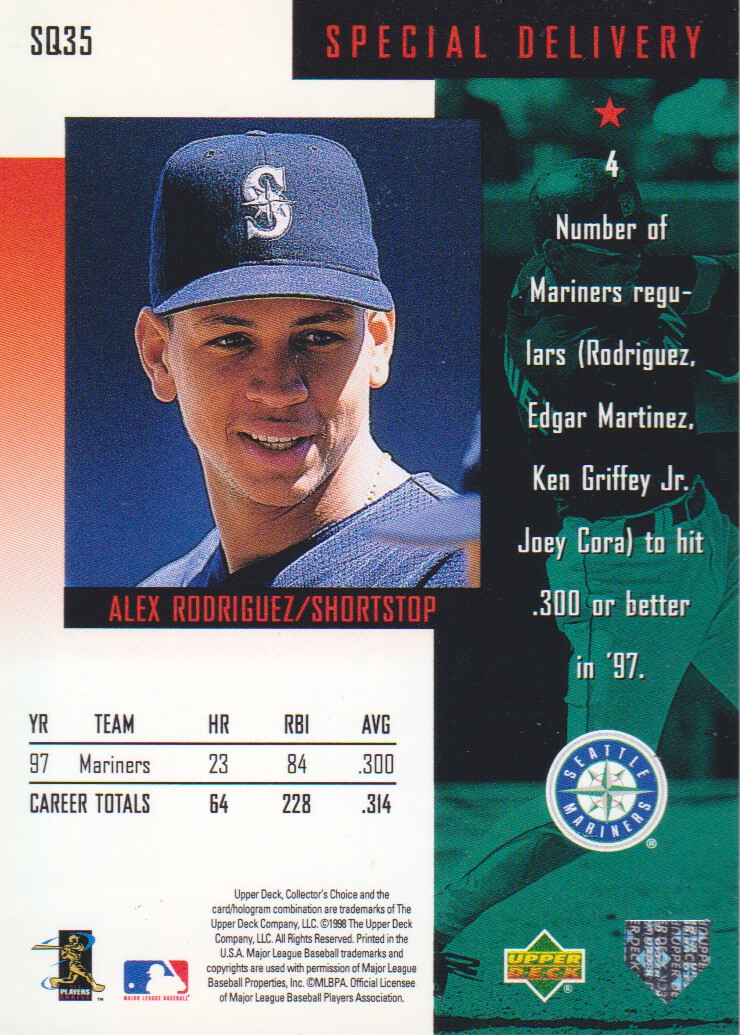 1998 Collector's Choice StarQuest #SQ35 Alex Rodriguez SD back image