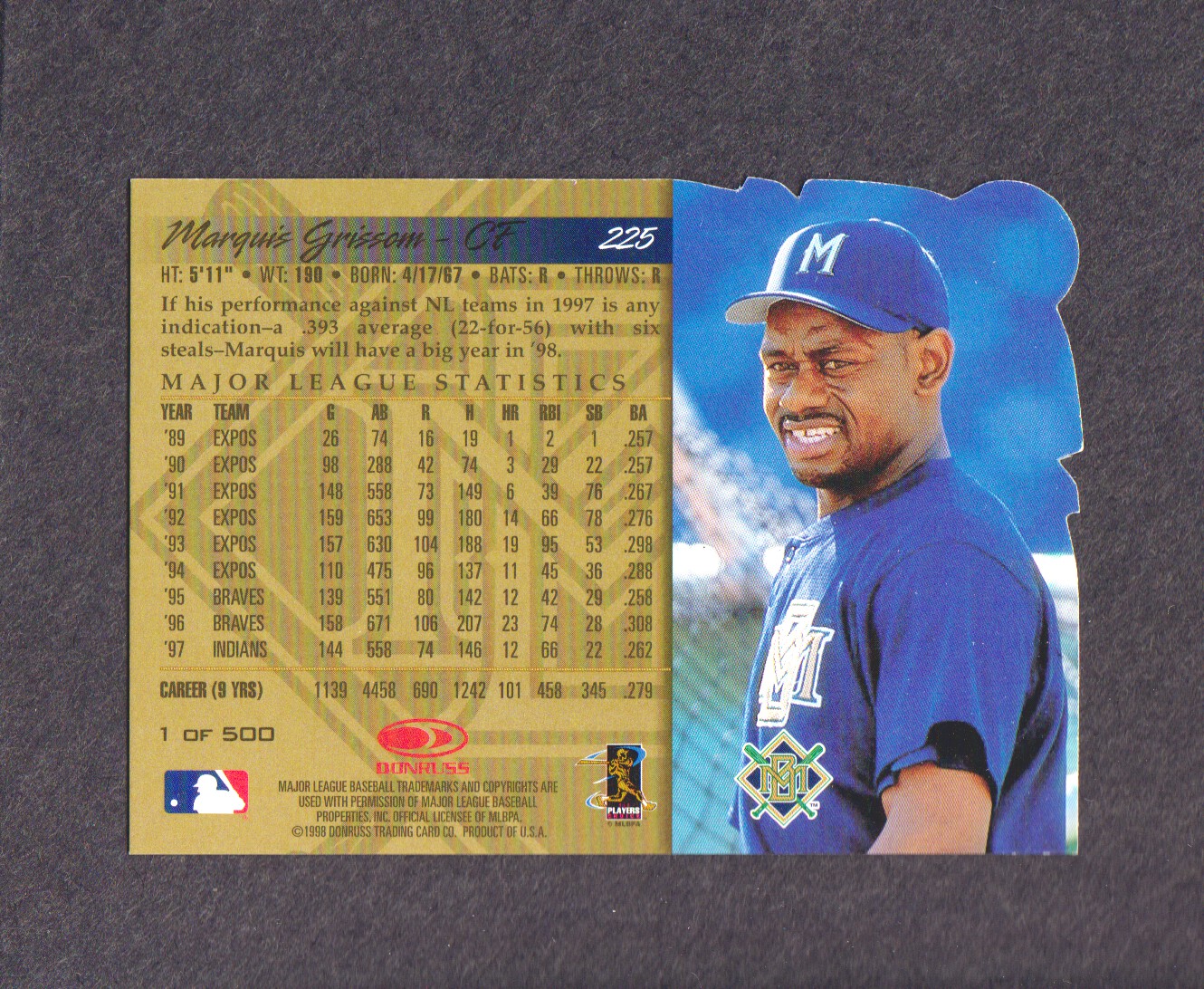 1998 Donruss Gold Press Proofs #225 Marquis Grissom back image
