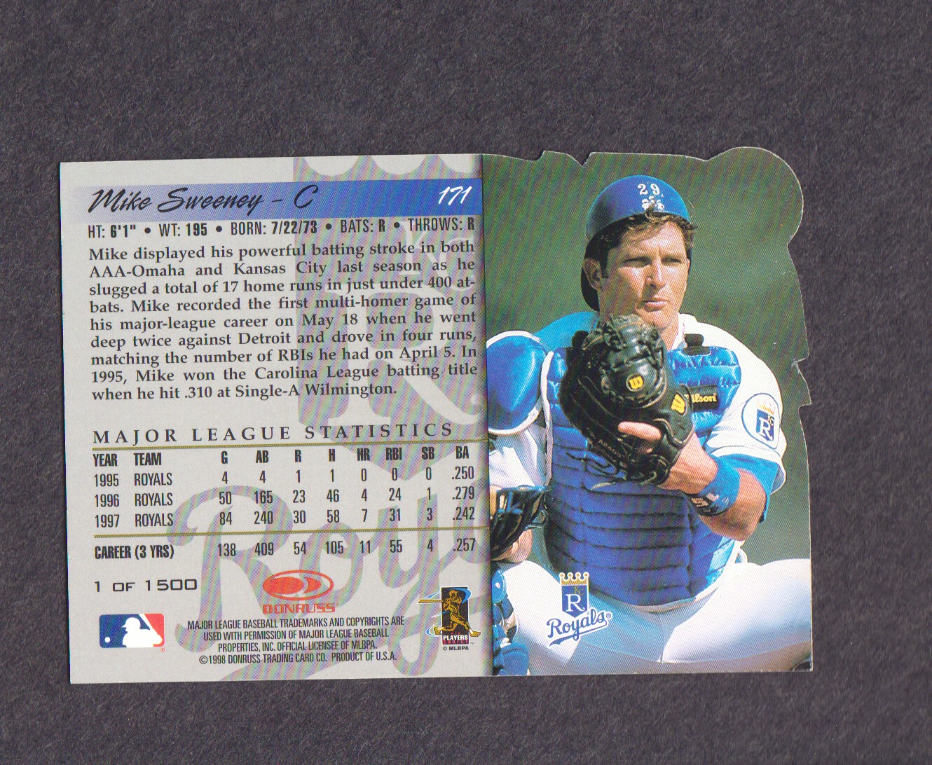1998 Donruss Silver Press Proofs #171 Mike Sweeney back image