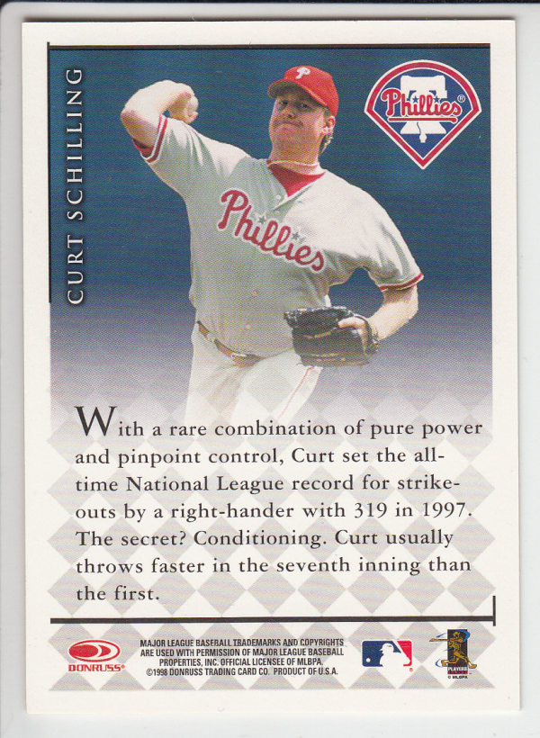 1998 Donruss Signature Series Previews #NNO Curt Schilling/100 back image