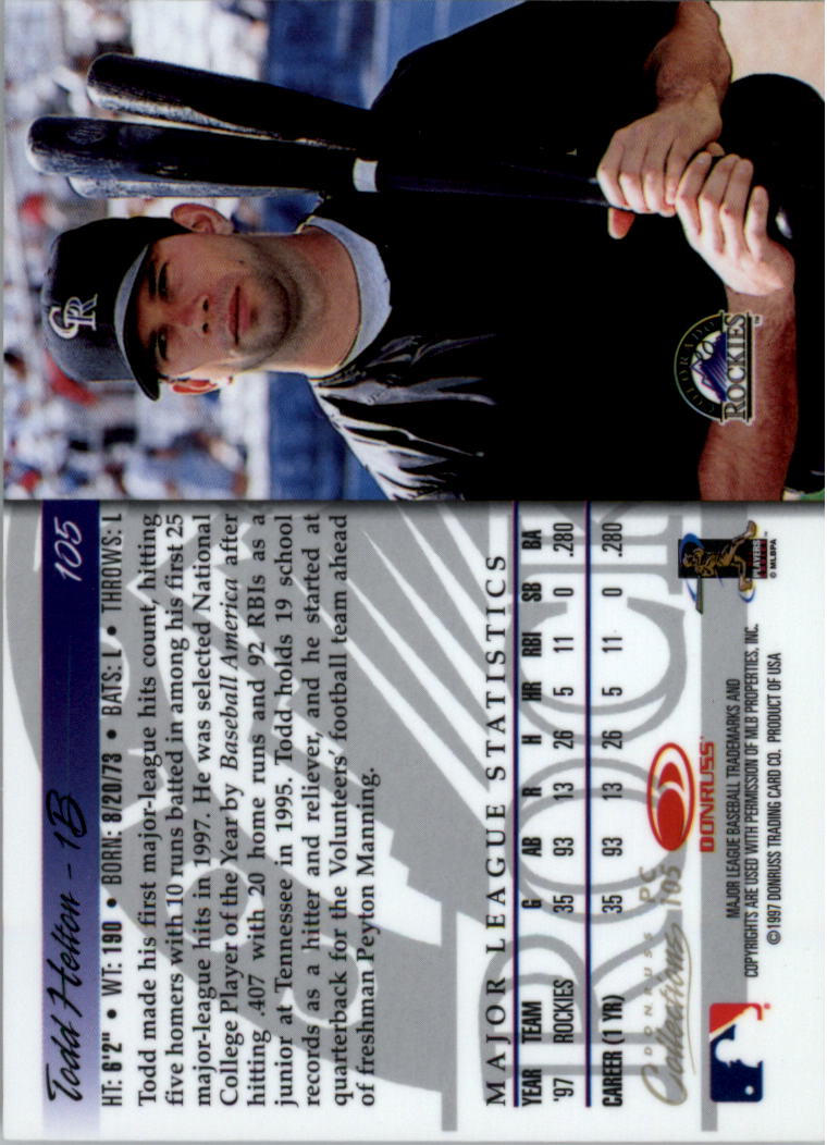 1998 Donruss Prized Collections Donruss #105 Todd Helton back image