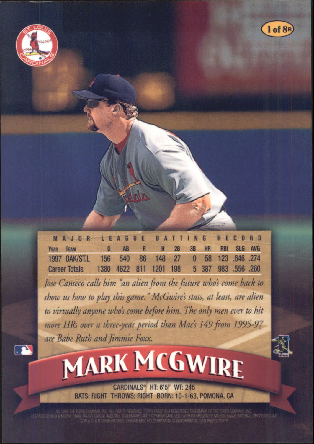 1998 Finest Oversize Refractors #A1 Mark McGwire