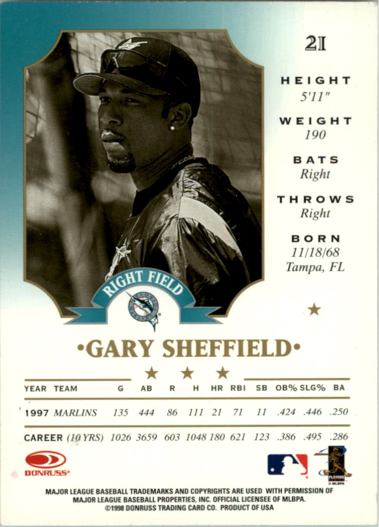 1998 Leaf #21 Gary Sheffield back image
