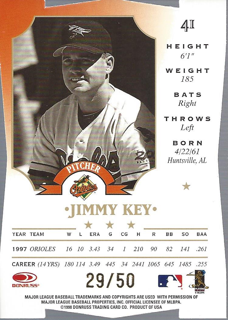 1998 Leaf Fractal Diamond Axis #41 Jimmy Key back image