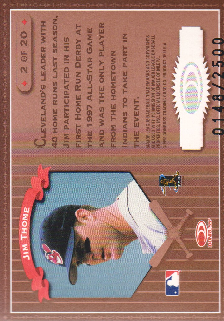 1998 Leaf Rookies and Stars Home Run Derby #2 Jim Thome back image
