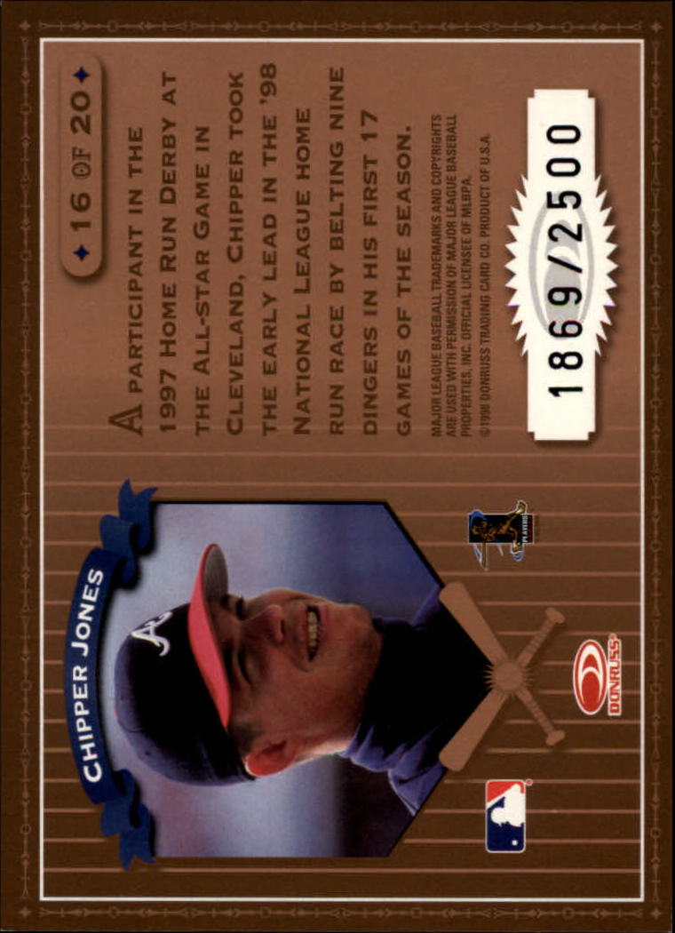 1998 Leaf Rookies and Stars Home Run Derby #16 Chipper Jones back image