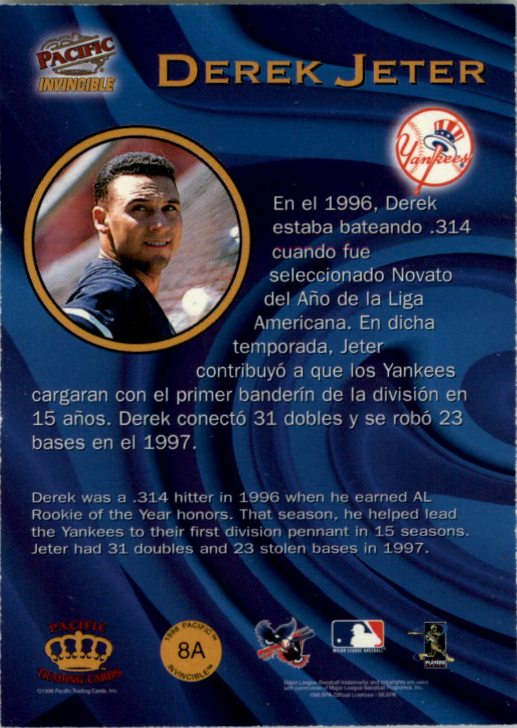 1998 Pacific Invincible Interleague Players #8A Derek Jeter back image