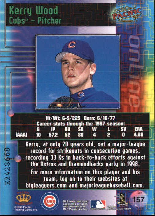 1998 Pacific Online Web Cards #157B Kerry Wood Pitching Close-Up back image