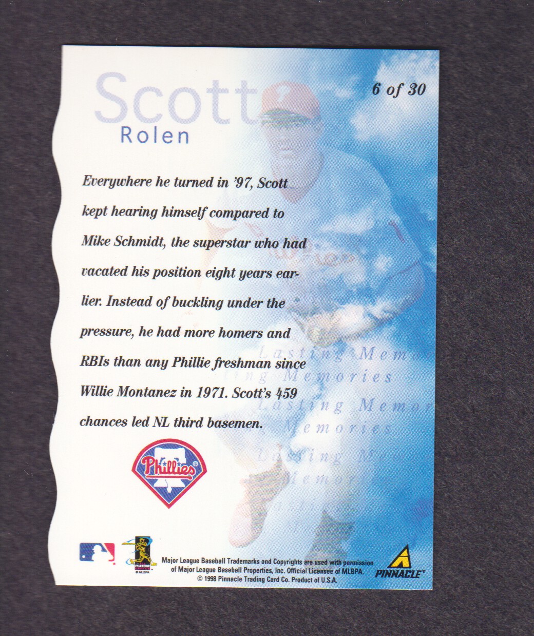 1998 Pinnacle Plus Lasting Memories #6 Scott Rolen back image