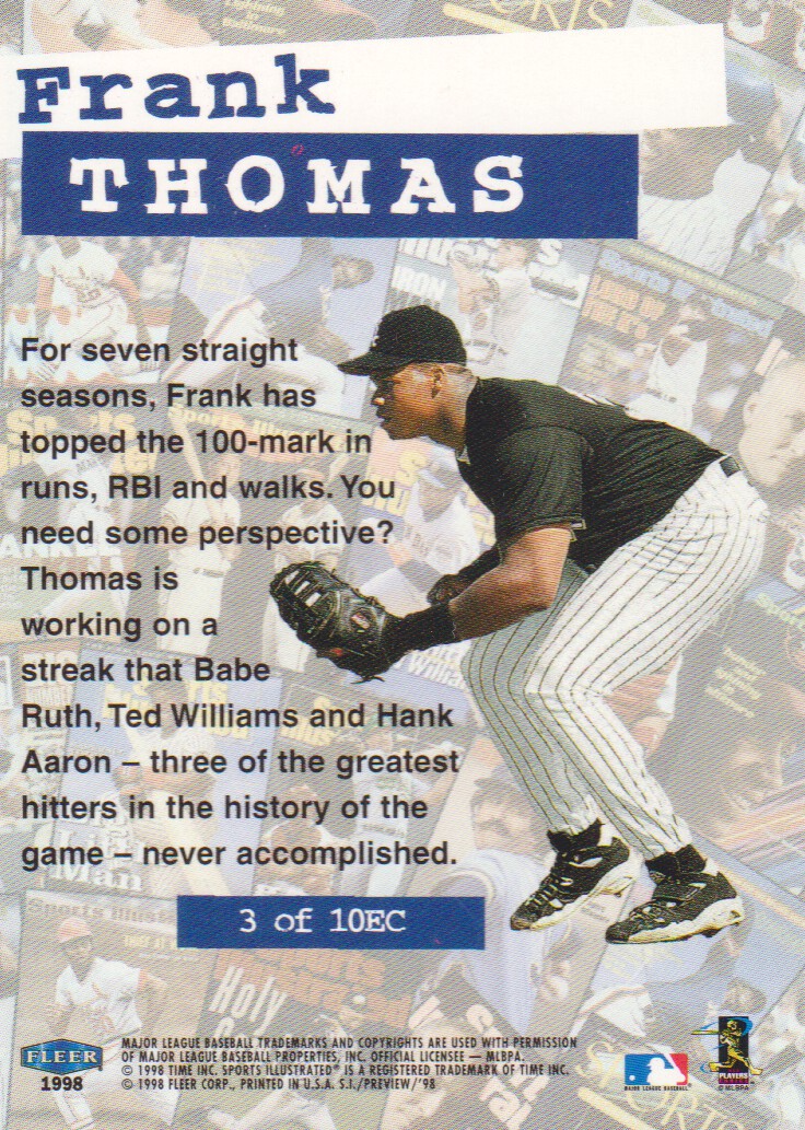 1998 Sports Illustrated Editor's Choice #EC3 Frank Thomas back image