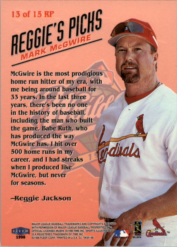 1998 Sports Illustrated World Series Fever Reggie Jackson's Picks #13 Mark McGwire back image