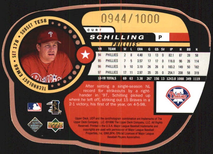 1998 UD3 Die Cuts #178 Curt Schilling EE back image