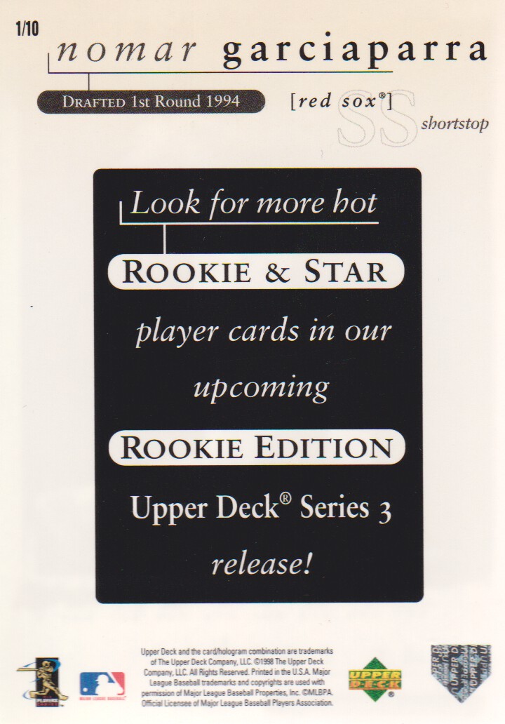 1998 Upper Deck Rookie Edition Preview #1 Nomar Garciaparra back image