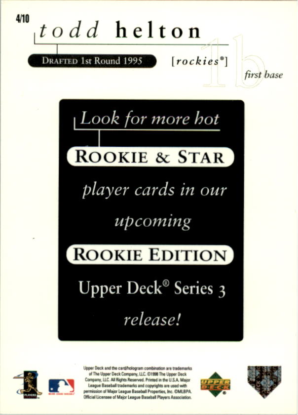 1998 Upper Deck Rookie Edition Preview #4 Todd Helton back image