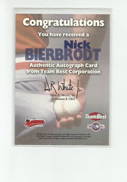 1999 Team Best Autographs #5 Nick Bierbrodt TP back image