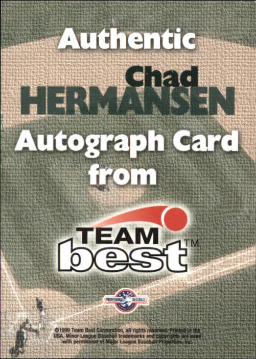 1999 Team Best Autographs #26 Chad Hermansen BA back image