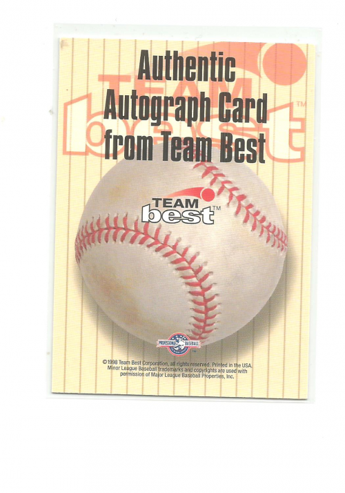 1999 Team Best Autographs #41 Ryan Minor TP back image