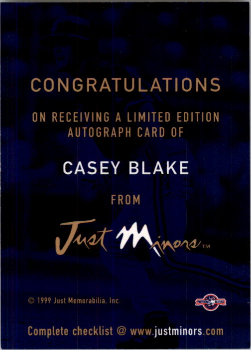 1999 Just Autographs #19 Casey Blake ST back image