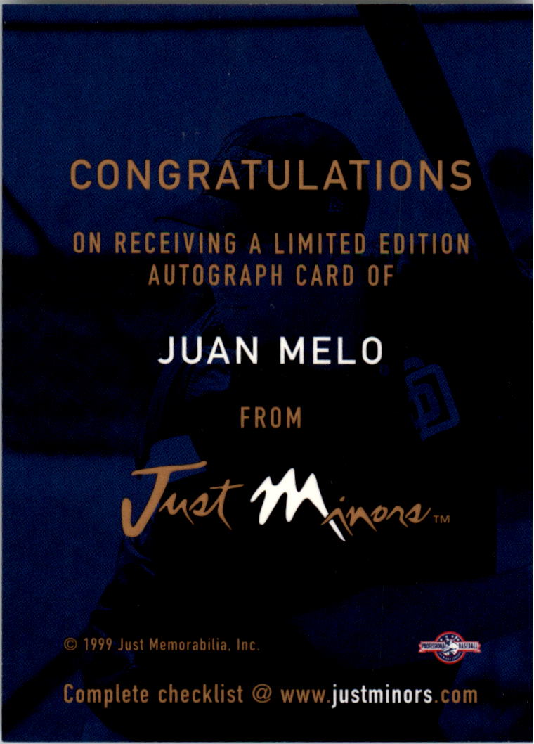1999 Just Autographs #82 Juan Melo IM back image
