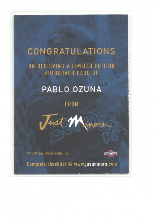 1999 Just Autographs #90 Pablo Ozuna IM '00 back image